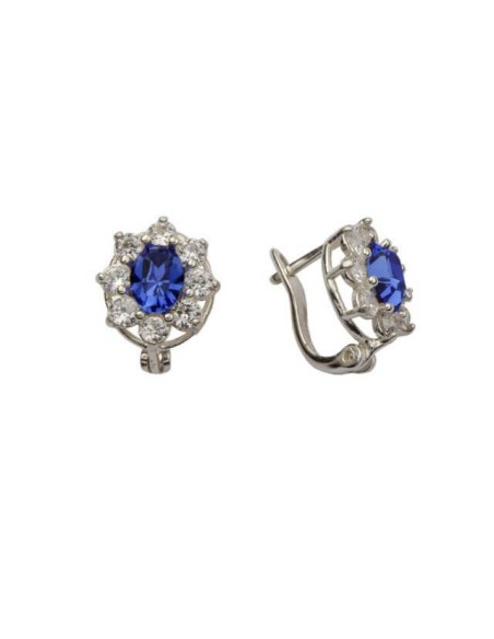 Silver earrings with zircons K 1627 White Blue