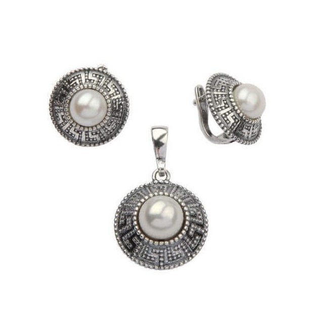 Pierścionek srebro oksydowane perła PK 1724|Polcaratdesign.pl Biżuteria