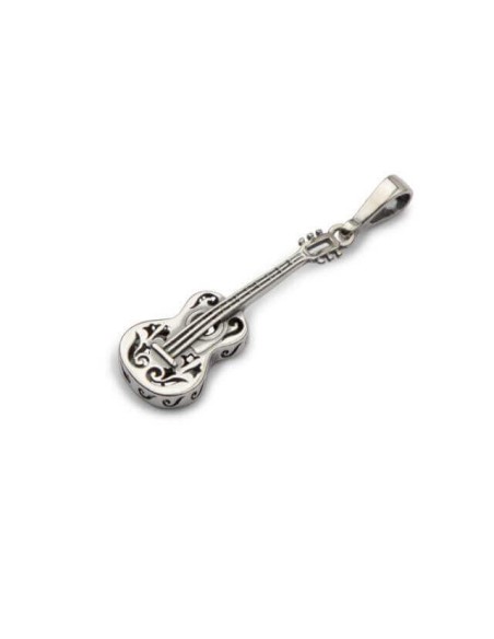 Silver oxidized pendant Guitar W 1190