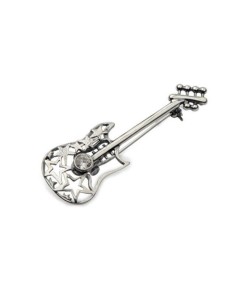 Silver brooch Guitar decorated with zircon B 1738