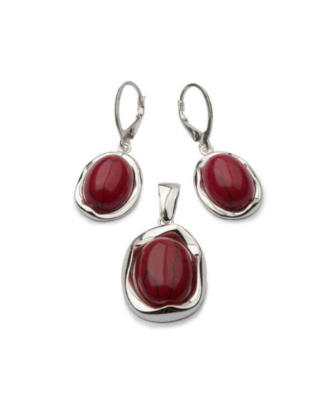 Silver set decorated with coral KPL 1733 Coral