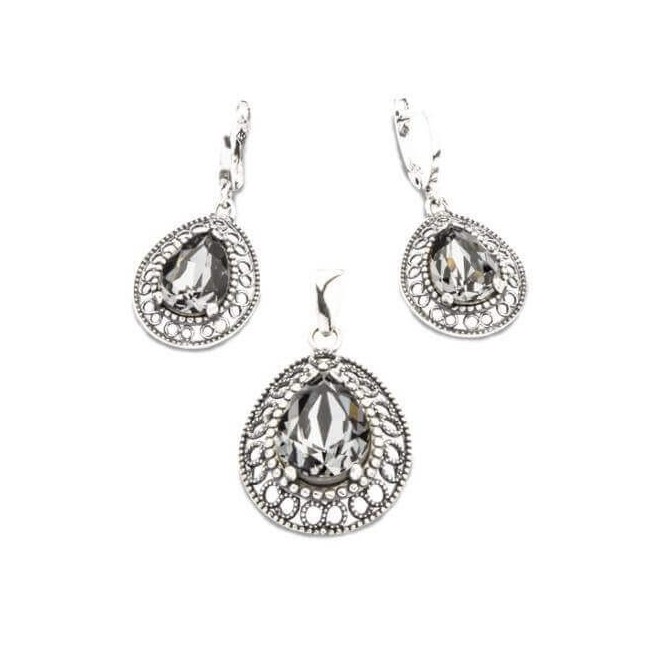 Kolczyki srebrne oksydowane Swarovski K 1725|Polcaratdesign.pl Biżuteria