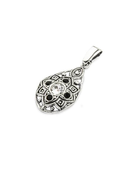 Silver Oxidized Pendant Swarovski W 1809 Crystal Jet