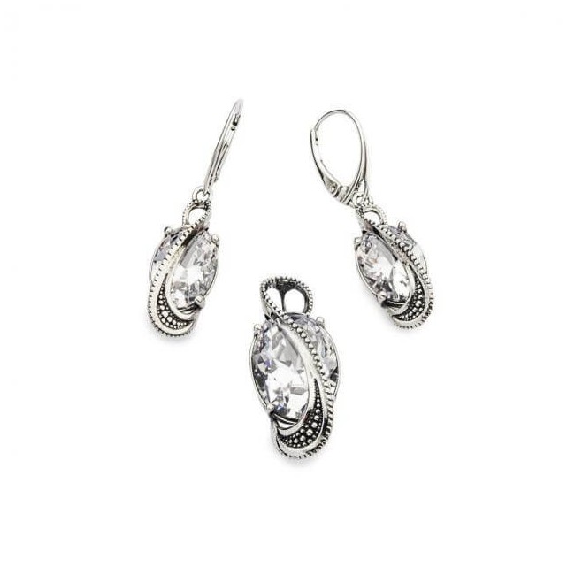 Zirconia K 1817 Oxidized Silver Earrings