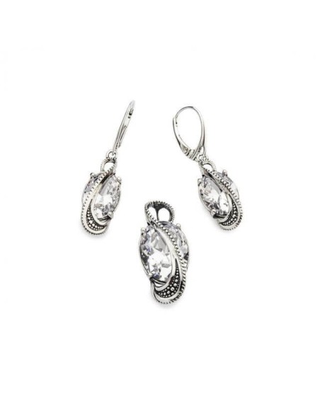 Zirconia K 1817 Oxidized Silver Earrings