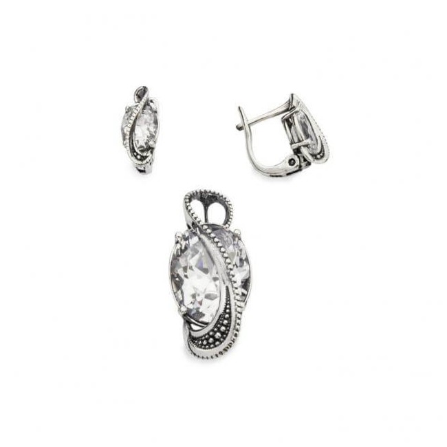 Oxidized silver earrings with cubic zirconia K3 1817