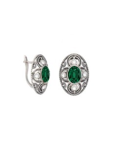 Oxidized silver earrings Swarovski K3 1822 Emerald Crystal