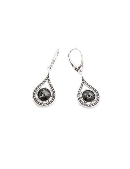 Kolczyki srebrne oksydowane Swarovski K 1827 Silver night