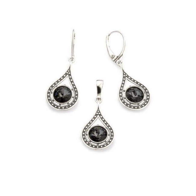 Kolczyki srebrne oksydowane Swarovski K 1827|Polcaratdesign.pl Biżuteria