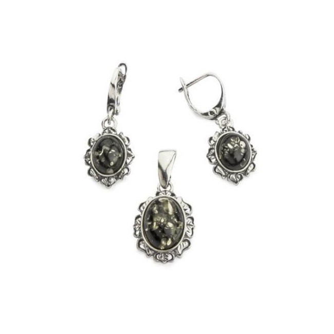 Silver earrings with green amber k 1661 Polcarat Design