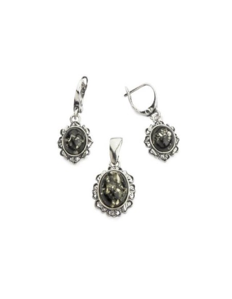 Silver earrings with green amber k 1661 Polcarat Design