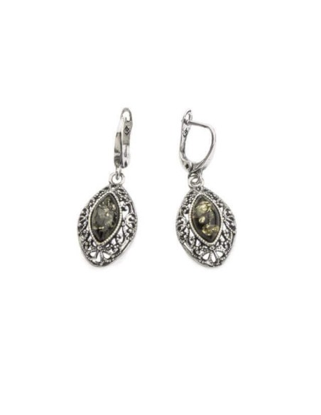 Silver earrings with green amber K 1818