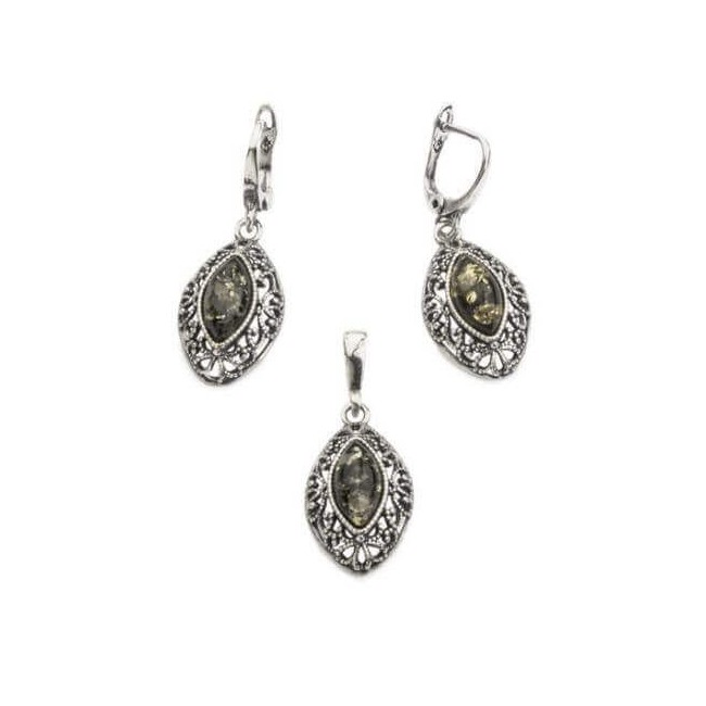 Silver earrings with green amber K 1818