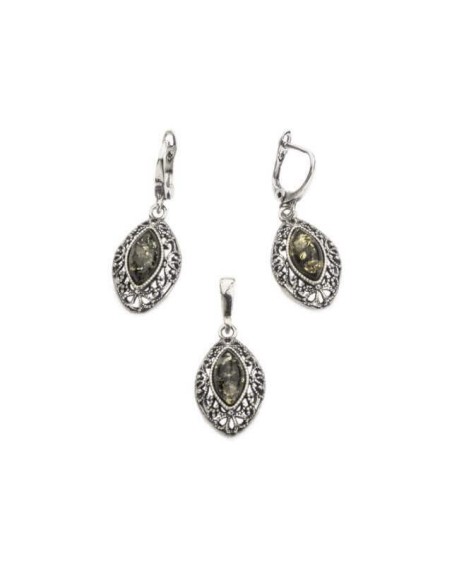 Silver earrings with green amber K 1818