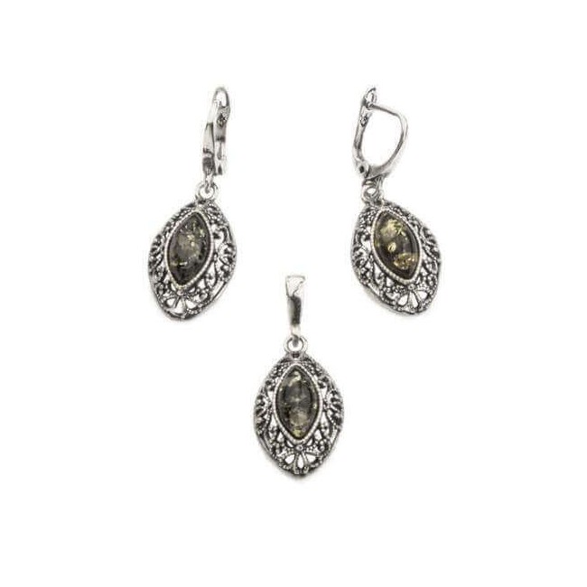 Silver pendant with green amber W 1818