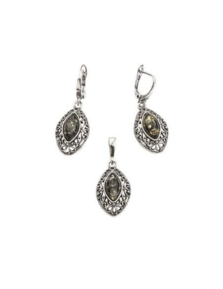 Silver pendant with green amber W 1818