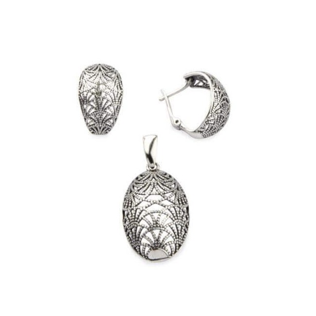 Silver earrings oval symmetry (english latchback) K3 1879