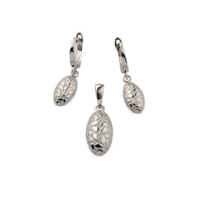 Silver rhodium-plated petal earrings in an oval (hanging) K 1853