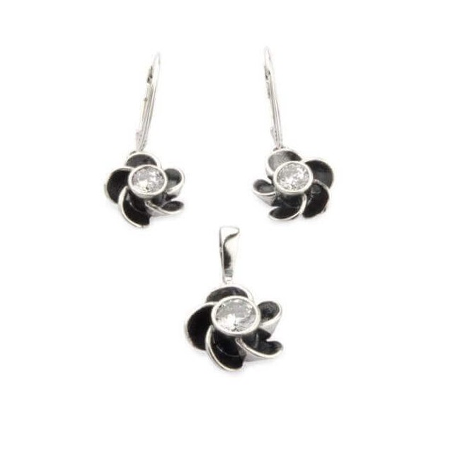 Silver hanging earrings 'Flowers' with cubic zirconia K 1862