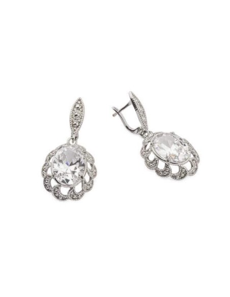 Silver Plated Zircon Earrings Oval K 1885 Silver Plated Zircon Earrings Oval K 1885