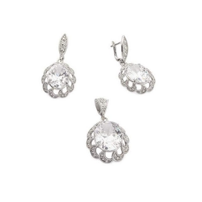 Silver Plated Zircon Earrings Oval K 1885