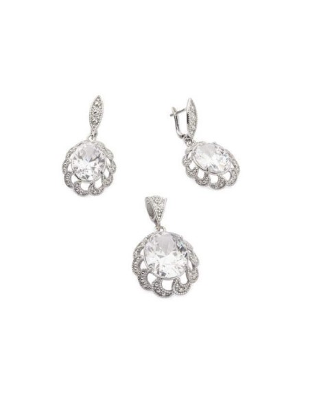 Silver Plated Zircon Earrings Oval K 1885 Silver Plated Zircon Earrings Oval K 1885