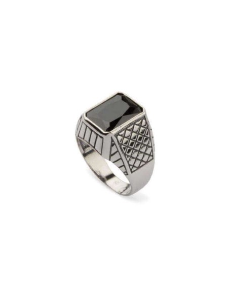 Silver signet ring with black zircon PB 376