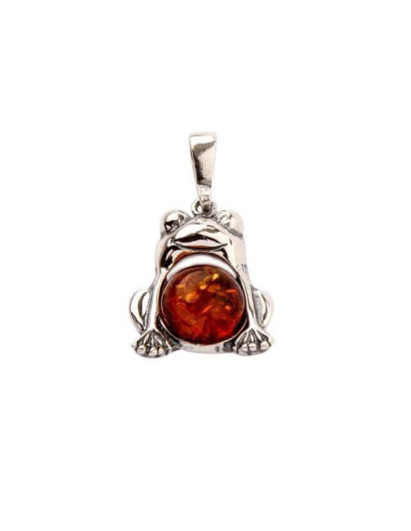 Silver FROG pendant with amber W 358