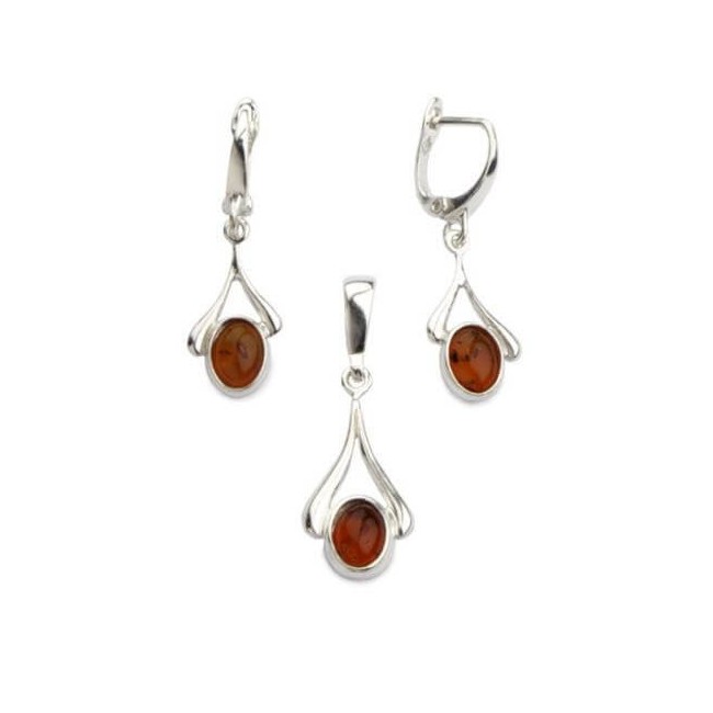 Silver earrings with cognac amber K 559 amber