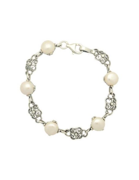 Silver oxidized bracelet with pearls L 1787