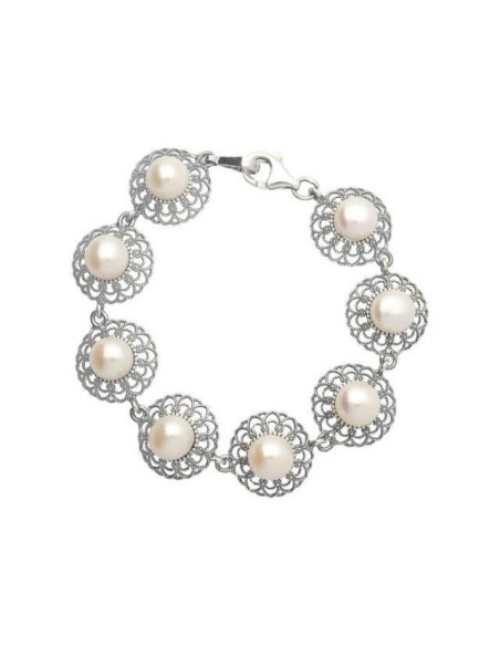 Silver oxidized bracelet with pearls L 1726
