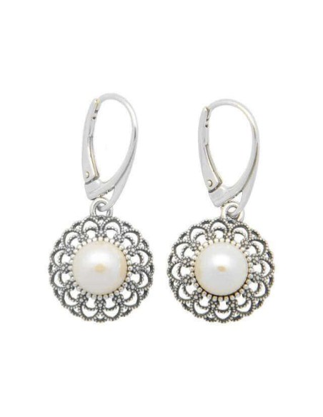 Silver oxidized pearl earrings K 1726
