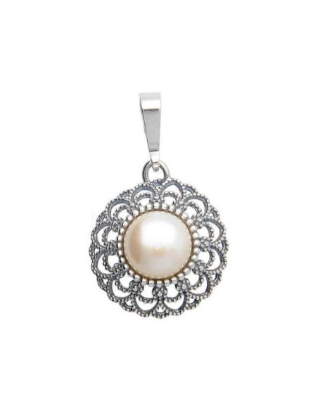 Silver oxidized pendant with pearl W 1726