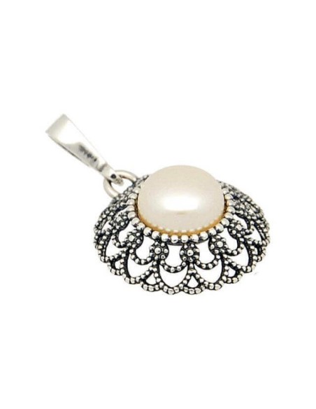 Silver oxidized pendant with pearl W 1726