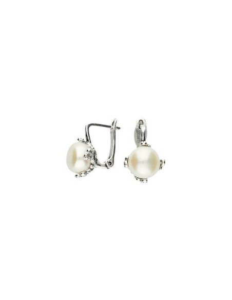 Silver oxidized earrings with pearls K3 1787