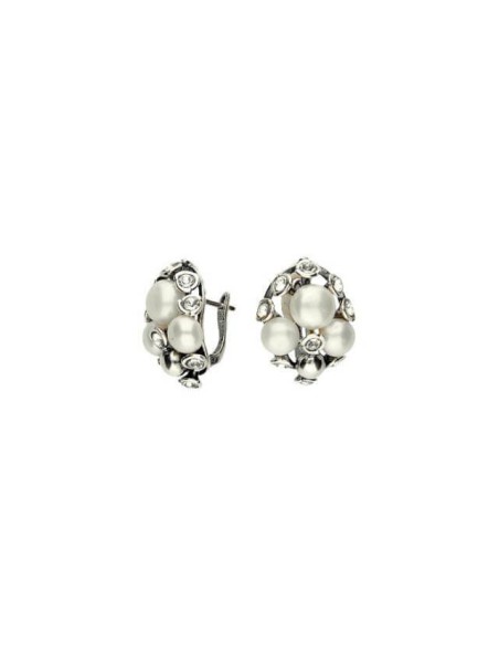Silver earrings with pearls and Swarovski crystals K3 1921 Silver earrings with pearls and Swarovski crystals K3 1921