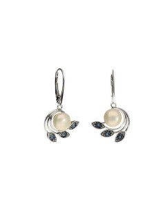 Swarovski Denim Blue K 1906 Pearl & Crystal Earrings Silver Oxidized