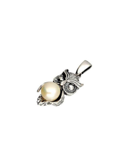 Silver pendant with white pearl OWL W 1241