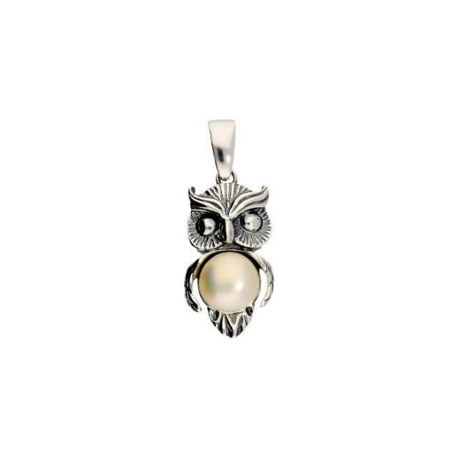Silver pendant with white pearl OWL W 1241