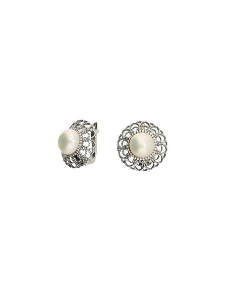 Silver oxidized earrings with pearls K3 1726