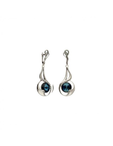 Swarovski K 1969 Montana Crystal Oxidized Silver Earrings