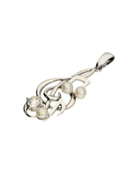 Silver pendant with zirconia and pearls TREBLE CLEF W 1266