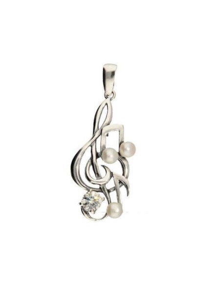 Silver pendant with zirconia and pearls TREBLE CLEF W 1266