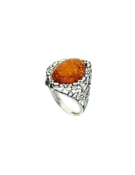 Silver ring with amber PK 1979 Cognac