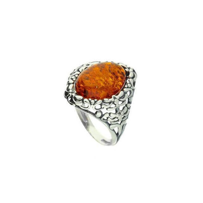 Silver ring with amber PK 1979 Cognac