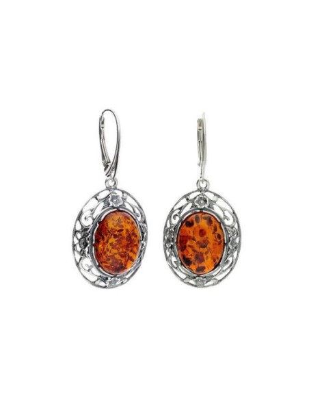 Silver oxidized earrings with amber K 1986