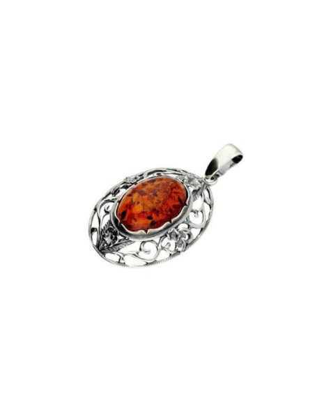 Silver oxidized pendant with amber W 1986 cognac Silver oxidized pendant with amber W 1986 cognac