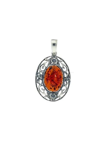 Silver oxidized pendant with amber W 1986 cognac Silver oxidized pendant with amber W 1986 cognac