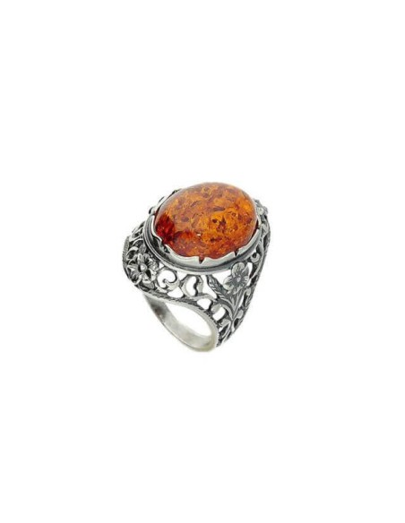 Silver oxidized ring with amber PK 1986 cognac Silver oxidized ring with amber PK 1986 cognac