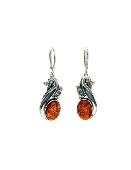 Silver oxidized earrings with amber K 1992